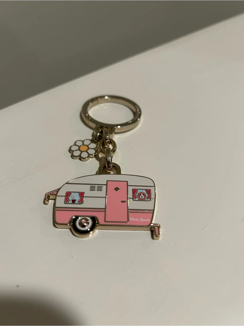 kate spade Pink and Cream Camper Trailer Keyring with Daisy Charm